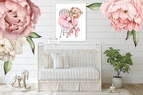 Sitting Ballerina Wall Art Print Ethereal Ballet Dancer Baby Girl Nursery Whimsical Bohemian Floral Printable Decor