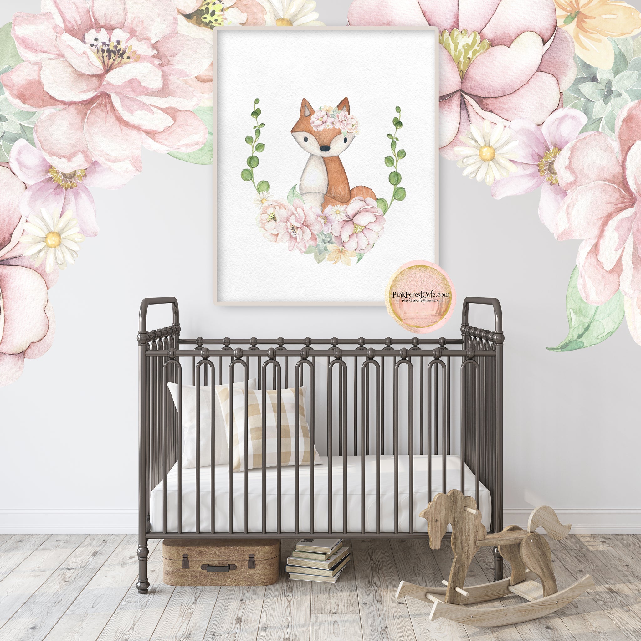 Boho Woodland Fox Wall Art Print Watercolor Baby Girl Nursery Boho Animal Blush Eucalyptus Exclusive Printable Decor