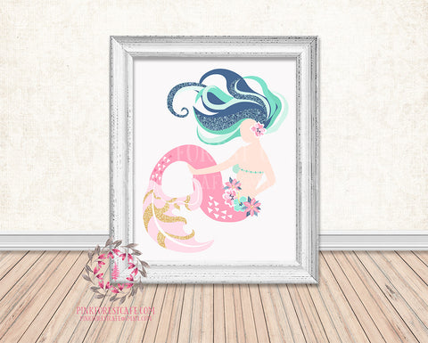 Mermaid Nautical Printable Print Wall Art Home Nursery Home Decor