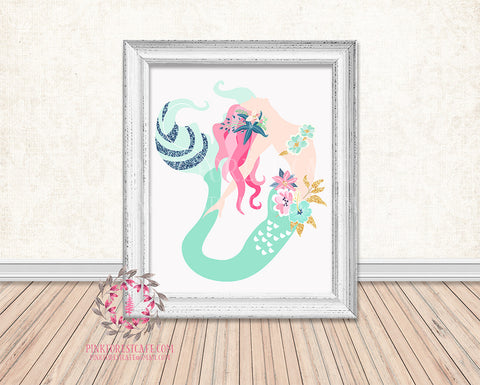 Mermaid Nautical Printable Print Wall Art Home Nursery Home Decor