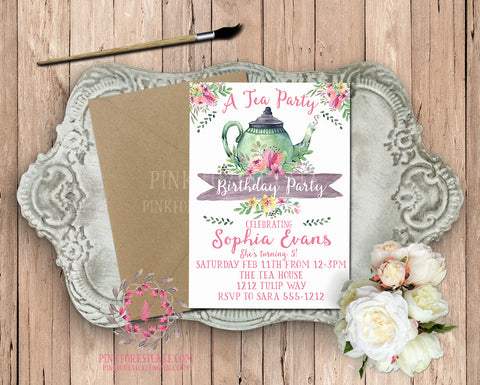 Tea Pot Birthday Party Baby Bridal Shower Girls Birthday Party Printable Invitation Invite