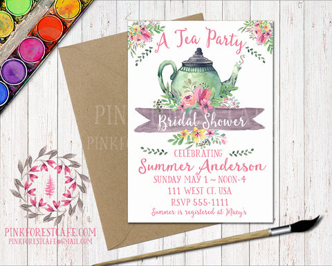 Tea Party Baby Bridal Shower Birthday Party Printable Invitation Invite