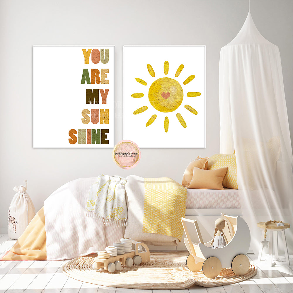 2 You Are My Sunshine Wall Art Print Nursery Printable Mustard Rust Sage Boho Gender Neutral Printable Decor