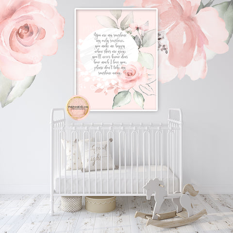 Boho You Are My Sunshine Wall Art Print Blush Pink Watercolor Floral Girl Nursery Printable Decor