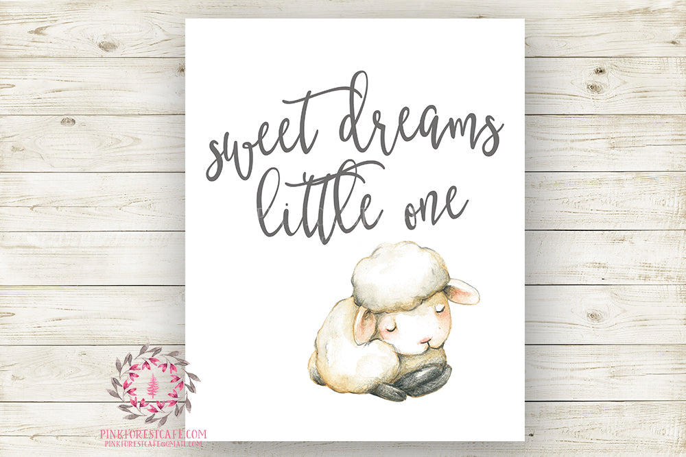 Sweet Dreams Little One Sheep Lamb Watercolor Wall Art Print Baby Girl Farm Farmhouse Nursery Poster Room Printable Decor