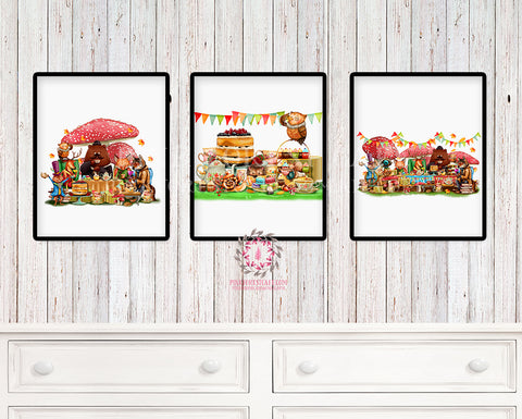 SALE 3 Deer Fox Bunny Rabbit Tea Party Wall Art Print Woodland Boho Bohemian Floral Nursery Baby Girl Bedroom Set Lot Prints Printable Decor