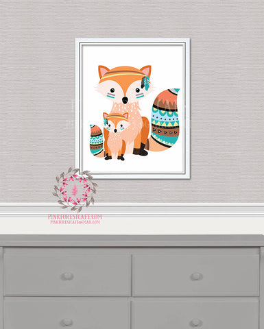 Tribal Fox Woodland Printable Wall Art Nursery Decor Kids Room Print