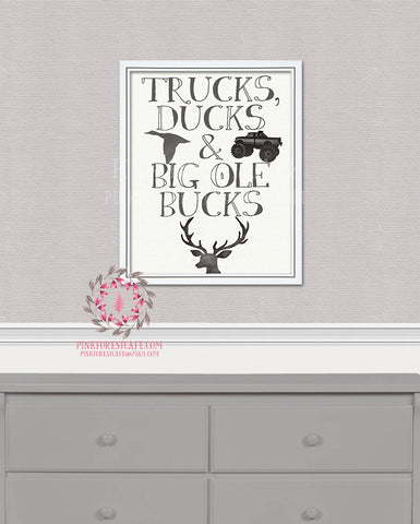 Trucks Ducks Big Bucks Deer Woodland Arrow Boy Room Printable Wall Art Nursery Print Decor