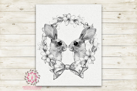 Ethereal Woodland Boho Bunny Rabbit Nursery Wall Art Print Baby Girl Black White Printable Watercolor Mystery Fantasy Magical Decor