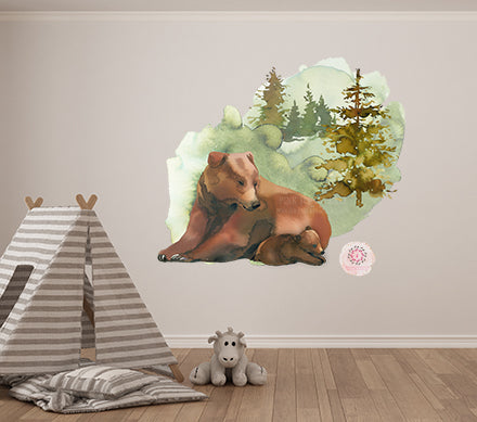 Woodland Bear Wall Decal Sticker Art Forest Trees Nursery Room Boy Decor