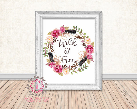 Wild & Free Tribal Boho Watercolor Floral Printable Print Wall Art Home Decor