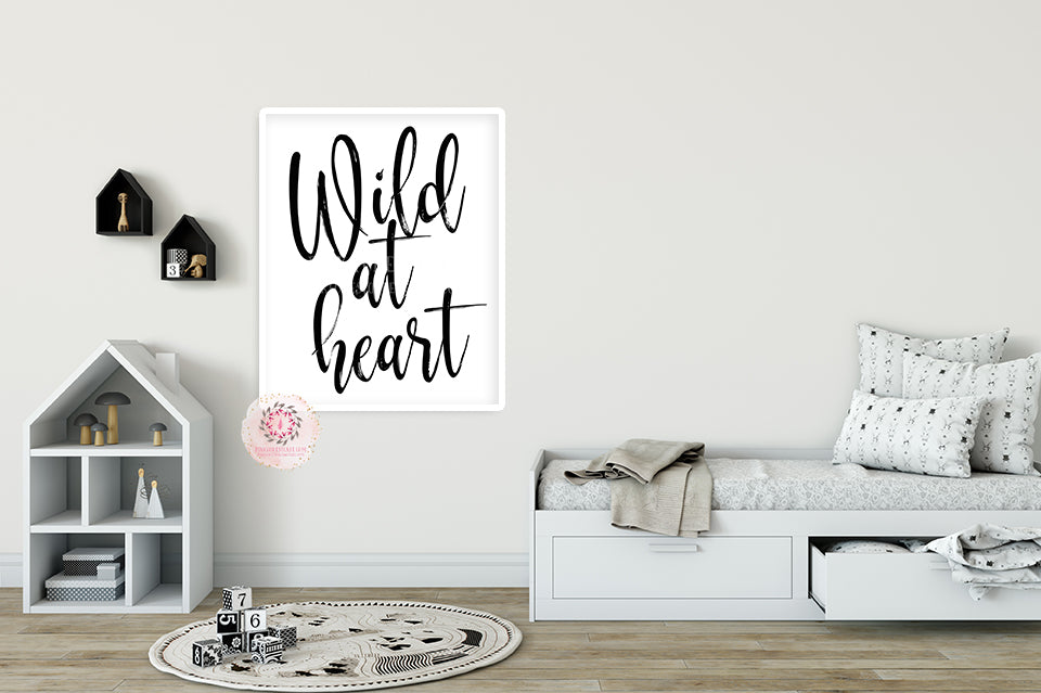 Wild At Heart Black White Wall Art Print Baby Boy Nursery Printable Decor