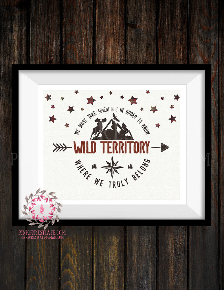 Wild Territory Arrow Moose Plaid Adventure Rustic Woodland Nursery Baby Boy Room Prints Printable Print Wall Art Decor