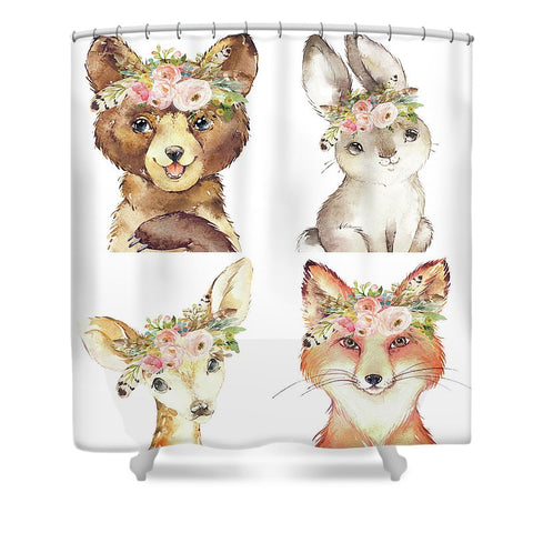 Woodland Tribal Animals Feather Boho - Shower Curtain