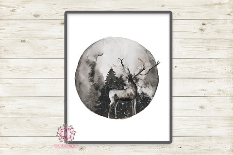 Deer Antlers Woodland Boho Printable Wall Art Print Baby Nursery Room Watercolor Decor