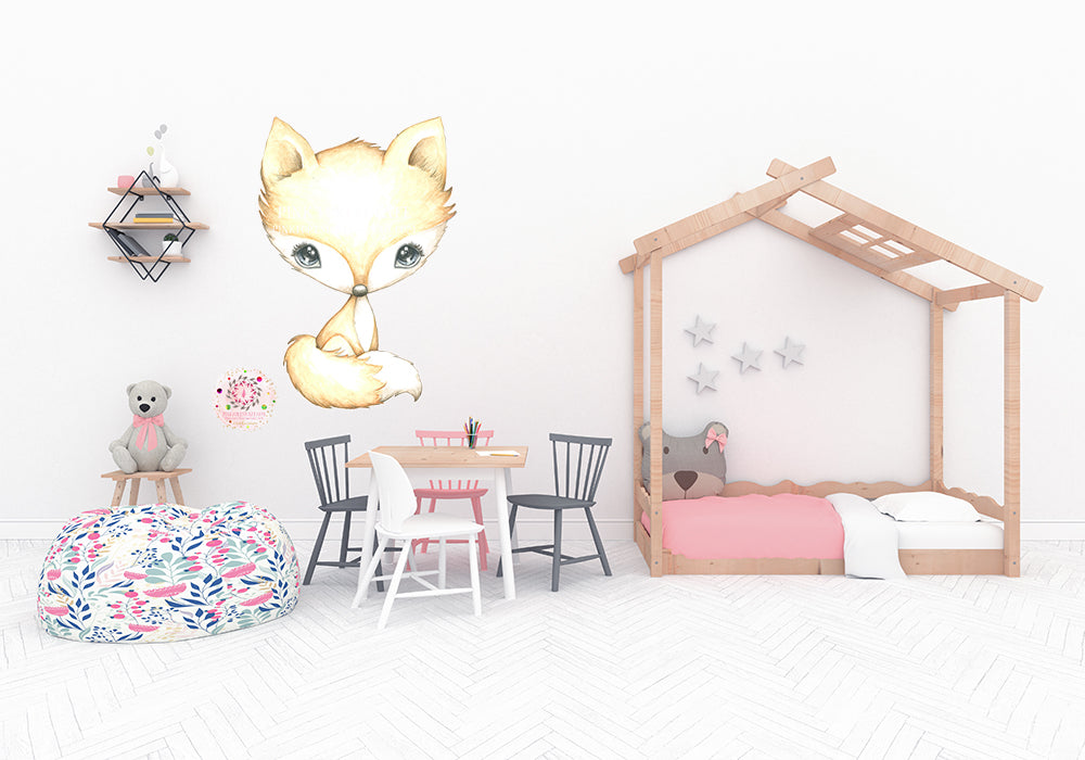 Woodland Fox Watercolor Wall Decal Sticker Wallpaper Decals Baby Nursery Art Decor