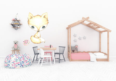 Woodland Fox Watercolor Wall Decal Sticker Wallpaper Decals Baby Nursery Art Decor