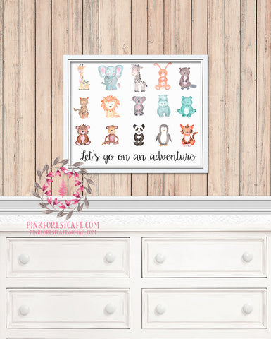 Zoo Animals Nursery Decor Baby Kids Wall Art Watercolor Printable Print